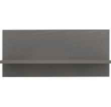 Étagère murale en bois gris foncé avec panneau arrière et bord de pose étroit.
