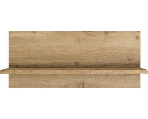 Étagère murale aspect bois avec panneau arrière.