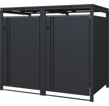 Cache-poubelle double en métal pour deux poubelles en anthracite.