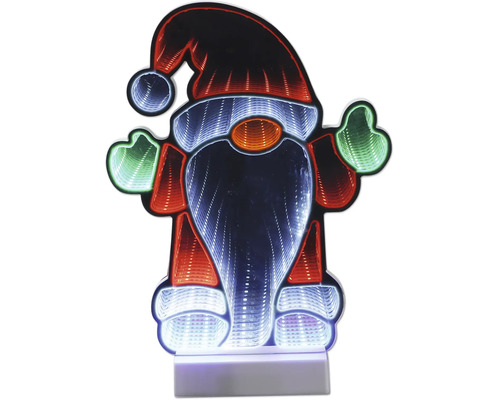Lutin de Noël à LED avec effet infini, figurine lumineuse décorative pour Noël.