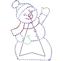 Silhouette de bonhomme de neige à LED avec bonnet et écharpe pour décoration de Noël en intérieur et extérieur.