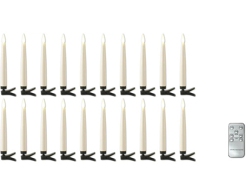 Lot de 20 bougies de Noël à LED avec télécommande et clips de fixation.
