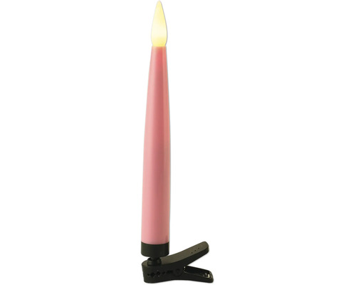 Bougie de Noël à LED avec pince, rose, flamme blanc chaud.