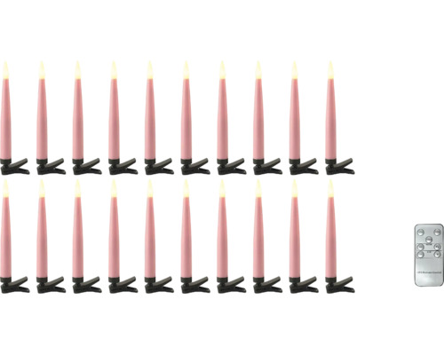 Lot de 20 bougies de Noël LED roses avec clips de fixation et télécommande.
