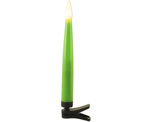 Bougie de Noël à LED sans fil de couleur verte avec clip de fixation.