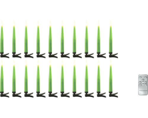 20 bougies de Noël LED vertes sans fil avec clips de fixation et télécommande