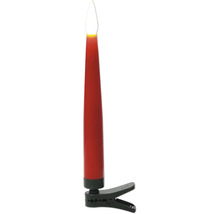 Bougie de Noël LED avec clip de fixation, rouge, en plastique avec ampoule en forme de flamme.