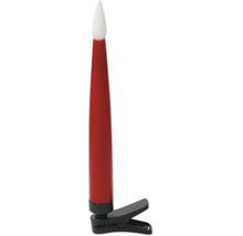 Bougie de Noël LED rouge avec pointe en forme de flamme et clip de fixation noir.