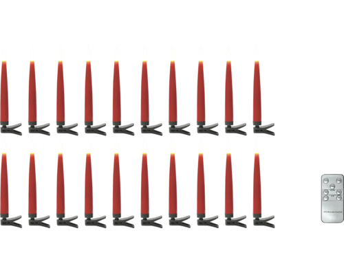 20 bougies de Noël rouges à LED sans fil avec clip de fixation et télécommande.