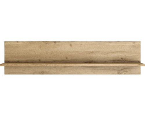 Étagère murale avec panneau arrière aspect bois.