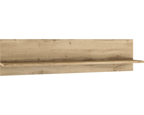 Étagère murale aspect bois avec panneau arrière.