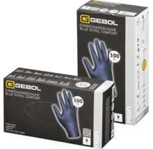 Zwei Packungen Gebol Einweghandschuhe Blue Nitril Comfort, Nitril, 100 Stück, Größe 9 Large, puderfrei, latexfrei, beidhändig tragbar.