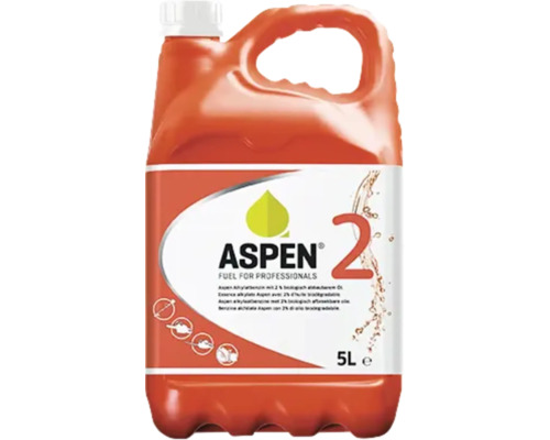 Oranger 5 Liter Kanister Aspen 2 Alkylatbenzin für Zweitaktmotoren.