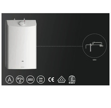 AEG Elektro-Warmwasserspeicher mit Temperaturregler, Energieeffizienzklasse A, Schutzart IP24 und VDE-Zertifizierung. Optionale Armaturengruppe.
