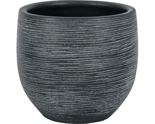 Cache-pot rond structuré en céramique de couleur anthracite.