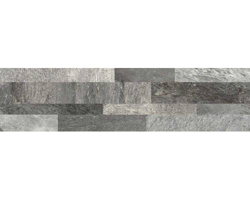 Plaquette de parement aspect pierre naturelle avec surface structurée dans des tons gris.