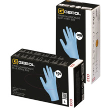 Gants jetables Gebol Blue Nitril Eco, sans poudre et sans latex, 100 pièces par boîte, Gebol Logo.
