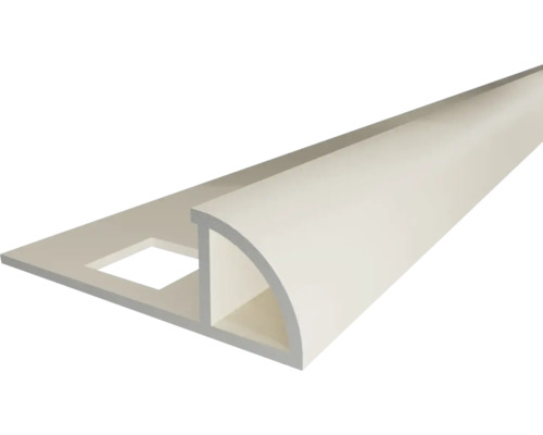 Profilé de finition blanc quart de rond en plastique pour carrelage.