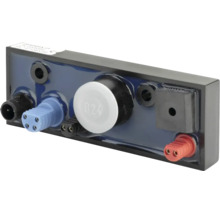 Module de commande électronique avec divers connecteurs colorés et un composant circulaire blanc au centre.