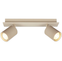 Spot de plafond à deux lampes en métal avec têtes de spot nervurées et réglables.