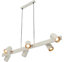 Suspension blanche en métal avec six spots orientables.