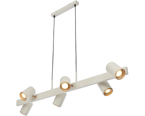 Suspension blanche en métal avec six spots orientables.