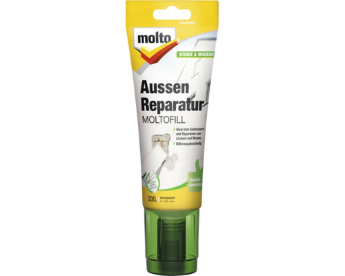 Molto Aussen Reparatur Moltofill Tube, 330 Gramm, fäerdege Spachtel fir Maueren am Aussenberäich, witterungsbestänneg.