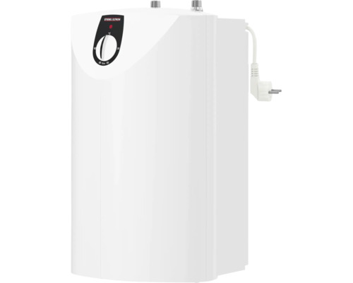 Petit chauffe-eau Stiebel Eltron sans pression, appareil sous évier avec sélecteur de température de 35 à 82 degrés Celsius et fiche secteur.