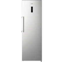 Réfrigérateur Amica en aspect acier inoxydable avec poignée verticale, Amica Logo et écran numérique sur la face avant.