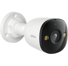 Caméra de surveillance Imou blanche de type bullet avec face avant noire et support mural.