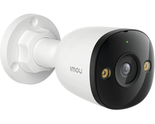 Caméra de surveillance Imou blanche de type bullet avec face avant noire et support mural.