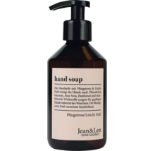Savon liquide pour les mains Jean & Len au parfum de pivoine et de litchi dans un flacon pompe avec aloe vera et panthénol.