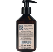 Dos d'un flacon de savon liquide Jean und Len avec ingrédients, code-barres, contenance de 250 millilitres et pompe doseuse.