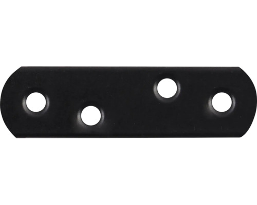 Schwarzer Flachverbinder aus Metall mit vier Löchern zur Holzverbindung.