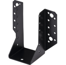 Sabot de charpente noir en métal avec ailes extérieures et trous pré-percés pour connecteurs de bois.