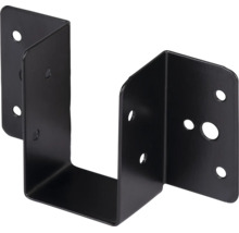 Sabot de solive en métal noir en forme de U avec des trous pré-percés pour la fixation de poutres en bois.