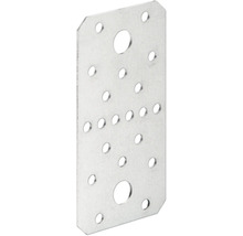 Plaque perforée rectangulaire en acier galvanisé avec différents trous pour les assemblages en bois.