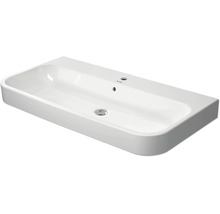 Rechteckiger Möbelwaschtisch aus weißer Keramik mit Hahnloch und Überlauf von Duravit.