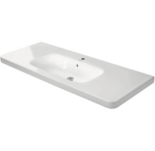 Lavabo pour meuble Duravit en céramique blanche, rectangulaire, avec un trou de robinetterie et trop-plein.