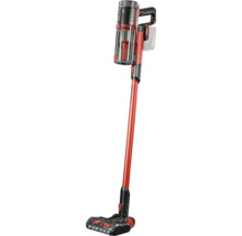Aspirateur balai sans fil Einhell avec réservoir à poussière transparent, long tube d'aspiration et brosse pour sol éclairée.