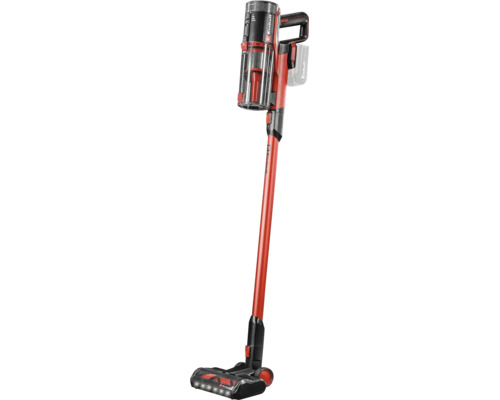 Aspirateur balai sans fil Einhell avec réservoir à poussière transparent, long tube d'aspiration et brosse pour sol éclairée.