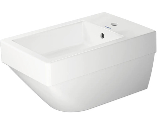 Lavabo Duravit en céramique, rectangulaire, avec un percement pour robinetterie.