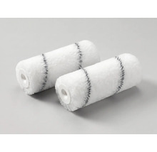 Deux mini-rouleaux à peindre en polyester avec des rayures grises pour travaux de peinture.