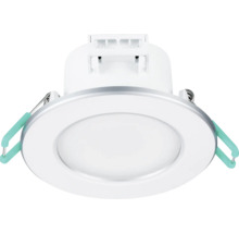 Runder LED Einbaustrahler mit Montageklammern und matter Abdeckung für den Deckeneinbau.