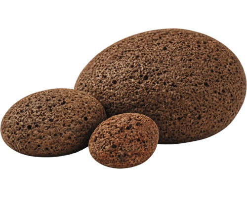Trois pierres de lave poreuses de différentes tailles, forme ovale.
