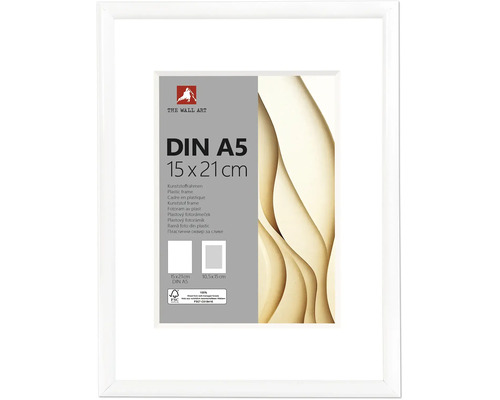 Kunststoff Bilderrahmen DIN A5 15 mal 21 Zentimeter, inklusive Passepartout für 10,5 mal 15 Zentimeter, FSC zertifiziert, The Wall Art Logo.