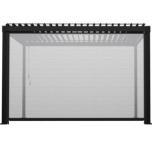 Store latéral pour pergola en tissu résistant aux intempéries dans un cadre en aluminium noir.