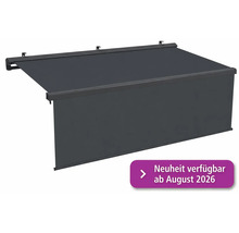 Store banne à coffre anthracite avec lambrequin déroulant. Nouveauté disponible à partir d'août 2026.
