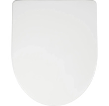 Couvercle d'abattant de WC blanc, forme classique, surface lisse.