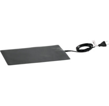 Tapis chauffant rectangulaire noir avec cordon d'alimentation et prise.